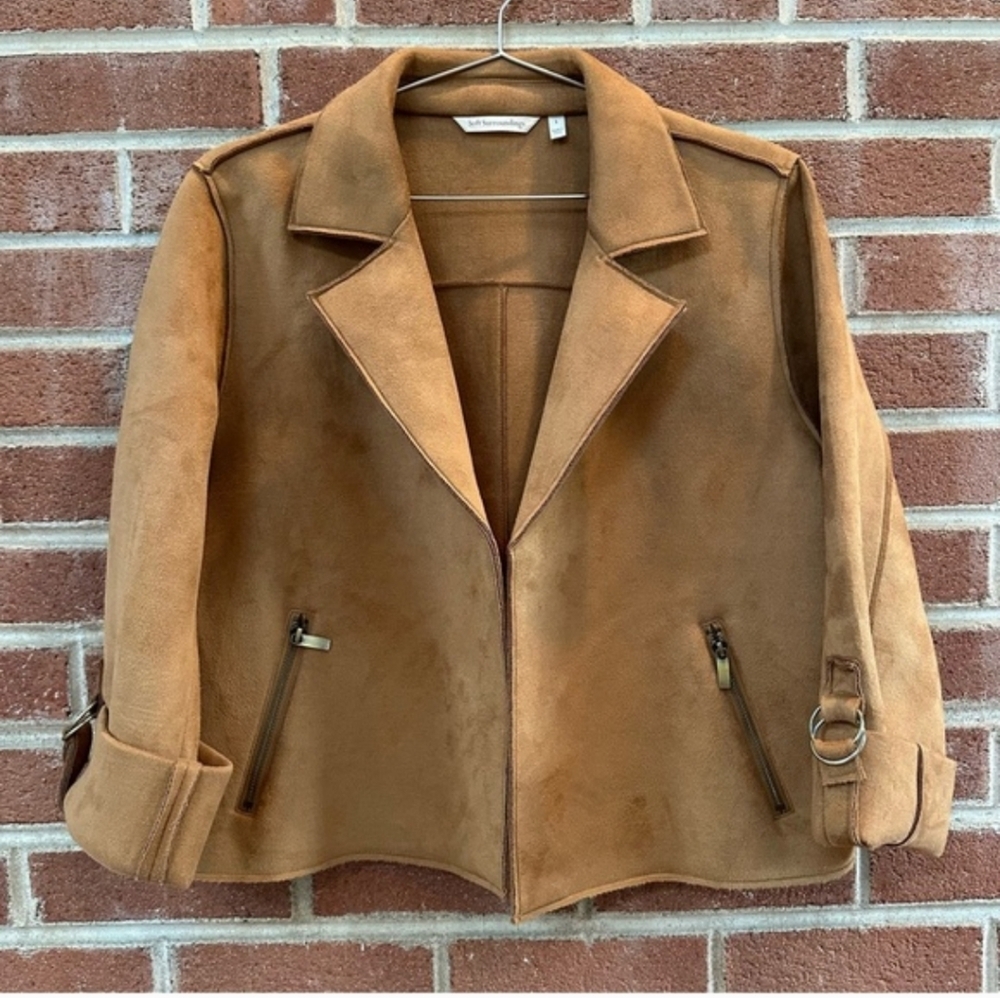 Soft Surroundings Camel Faux Suede Blazer/Jacket Sz L EUC
